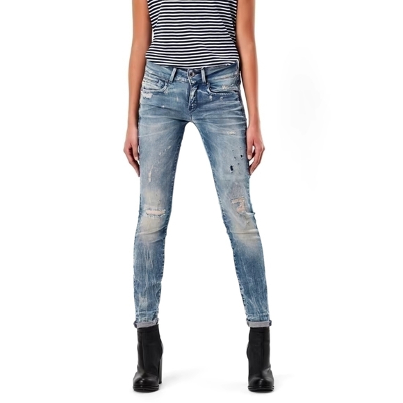 G-Star Restored Denim Distressed Skinny Jeans Midge Size 24 NWT - Picture 2 of 13